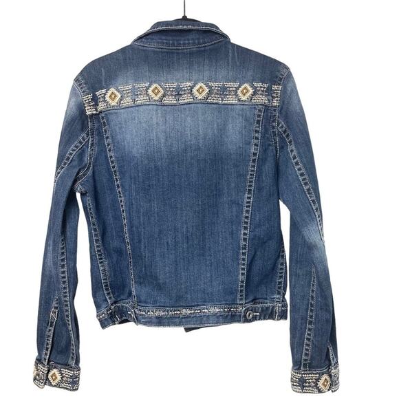 GRACE Aztec/Southwestern Cropped Embroidered Denim Jacket, Festival, Boho, S - Picture 6 of 8